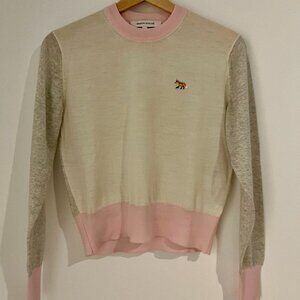 Maison Kitsune Baby Fox Women Cream/Pink Sweater - Size Small